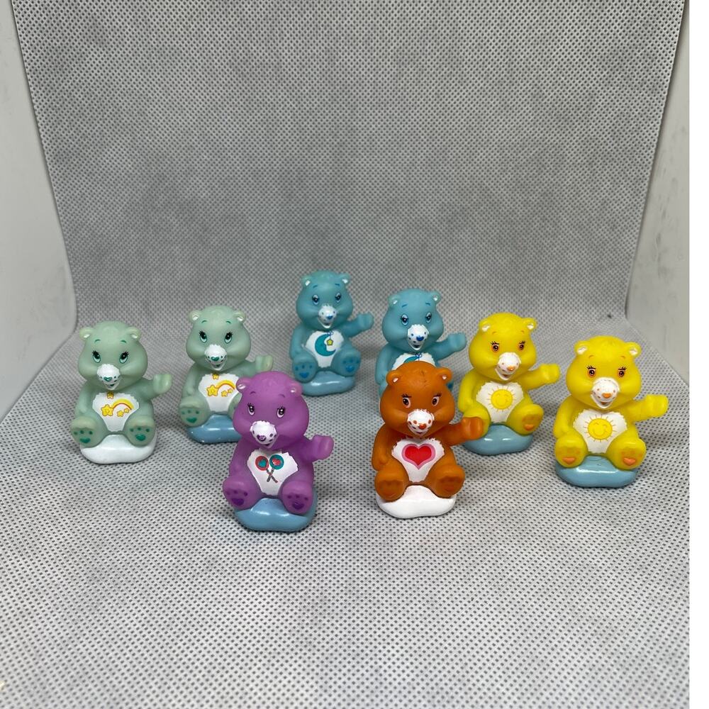 Vintage 1980s Care Bear 1.75" Plastic Mini Figures Cake Toppers (Set of 8)